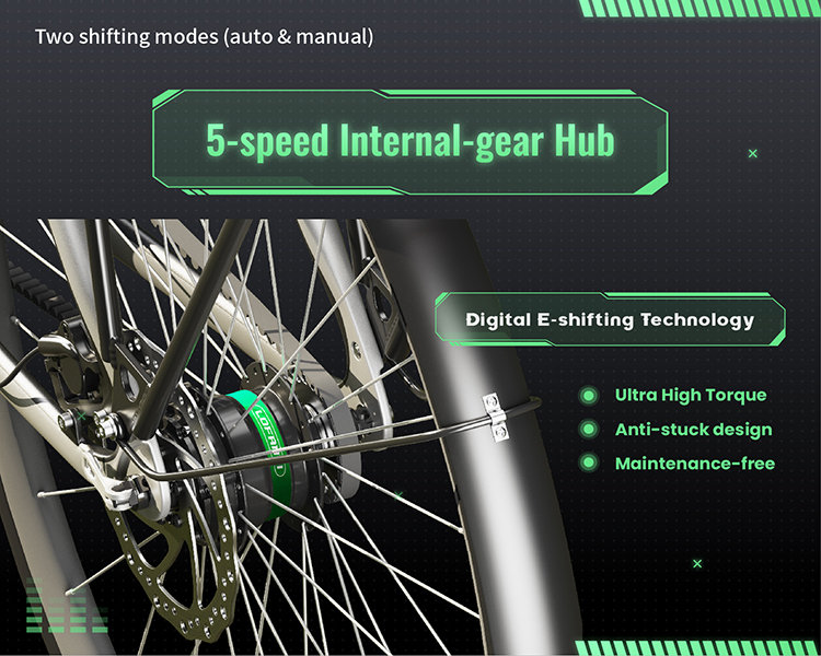 5-Speed Internal-gear Hub (Manual & Automatic Integration) 